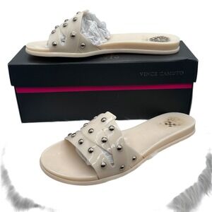 Vince Camuto Women Creamy White Studded Jelly PVC Slide Studded Sandals Size 7M